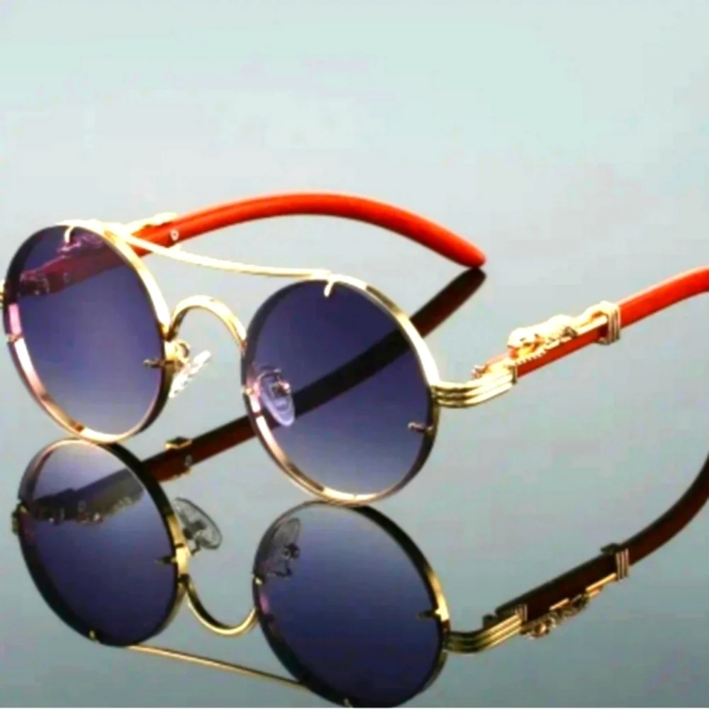 Gold and Red Round Unisex Sunglasses